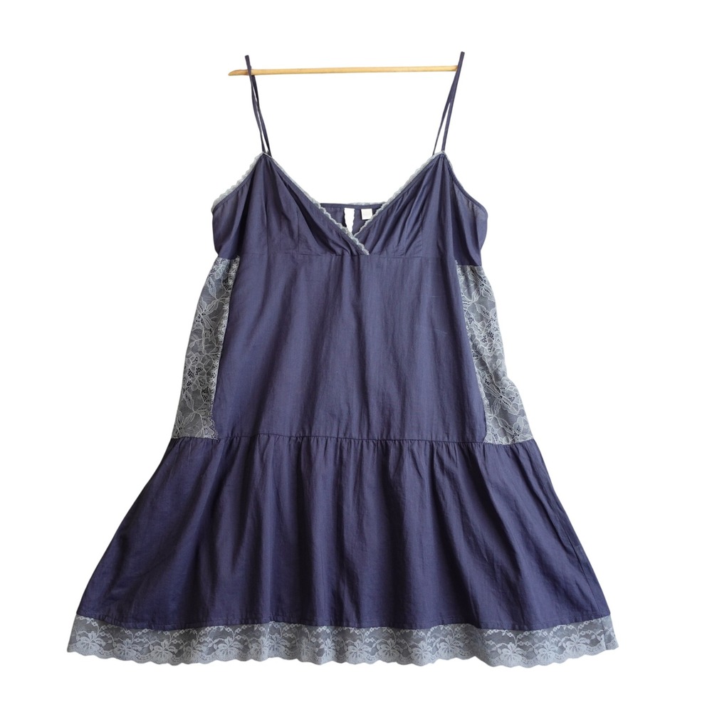 Anthropologie Babydoll Slip Dress L Blue Lace Cotton Mini Fairy Romantic Nighty